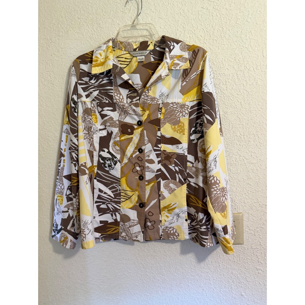 Allison Daley Womens Size 14 Abstract Botanical Button Front Jacket Boho - Picture 9 of 10